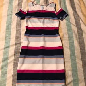* Belle Sky Striped Off the shoulder dress